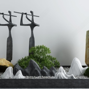 新中式庭院假山景观小品3D模型下载